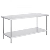 Stainless Steel Prep Table, 30 x 72 x 34 Inch, Heavy Duty Metal Worktable with 3 Adjustable Height Levels, Commercial Workstation for Kitchen Garage Restaurant Backyard
